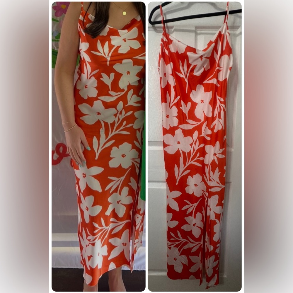 Orange Floral Maxi Dress with White Blooms